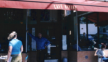 David Wright in front of Cafe Divine [Photo by Butch Berman]