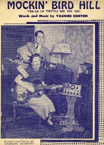 The sheet music for "Mockin' Bird Hill," by Les Paul and Mary Ford 