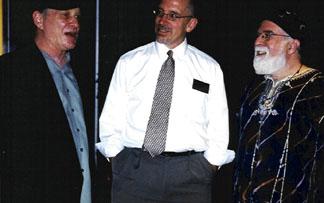 Drummer Jim Eriksen, TPAC's Mark Radziejeski and Butch Berman chat after the show. [Photo by Rich Hoover]
