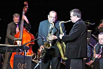 Tenor saxophonist Ernie Watts (center) with the Doc Severinsen band [Courtesy Photo]