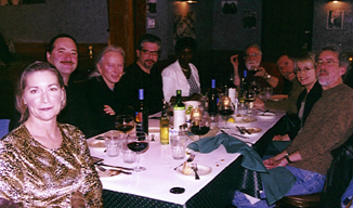 BMF dines before Giacomo Gates concert with (from left) Ruthann Nahorny, Ray DeMarchi, Gerald Spaits, Joe Cartwright, Grace Gandu Berman, Butch, Giacomo Gates, Mary Jane Gruba and Tom Ineck [Photo by Rich Hoover]