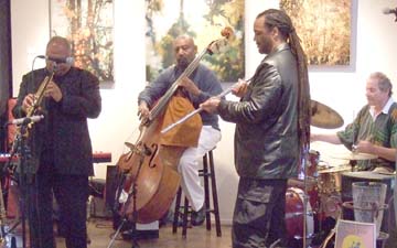 Azar Larwrence, Henry Franklin, Craig Handy and Myron Cohen at Palette Art Cafe [Photo by Tom Ineck]