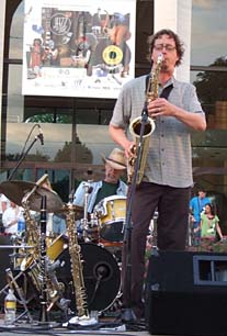 Andrew Vogt on tenor sax [Photo by Tom Ineck]