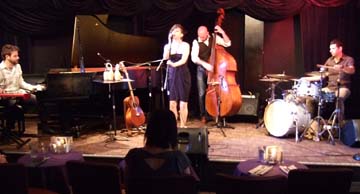 Gretch Parlato is accompanied by pianist Taylor Eigstei, bassist Alan Hampton and drummer Mark Guiliana at Dazzle. [Photo by Tom Ineck]