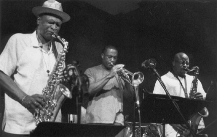 Bobby Watson (from left), Darryl White and Gerald Dunn at the Blue Room in Kansas City [Photo by Beverly Rehkop]