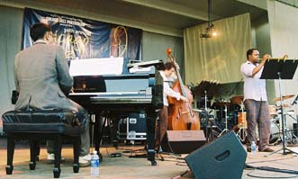 Pianist Vijay Iyer, bassist Stephan Crump and trumpeter Ambrose Akinmusire [Photo by Tom Ineck]