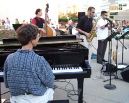 Dan Thomas band at Jazz in June with Roger Wilder at left [Photo by Tom Ineck]
